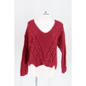 Anthropologie Women Size M Violet Ramona Cable Knit V-Neck Pullover Sweater